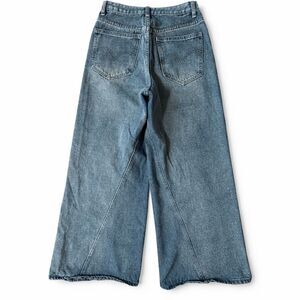 Vintage Wide Leg Jeans High Rise Distressed Seam Blue Denim 25x28